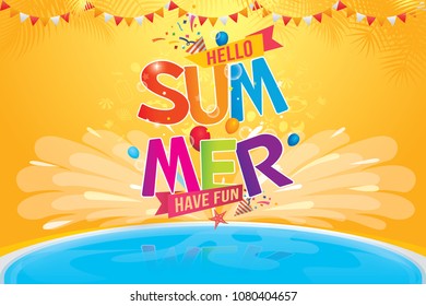 Vector hello summer background design for summer party poster, banner, postcard. Vector illustration