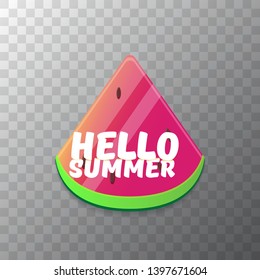 Vector Hello Summer Beach Party Flyer Design template with fresh watermelon slice isolated on transparent background. Hello summer concept label or poster with fruit and typographic text