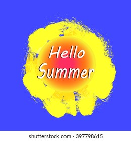 vector hello summer. bright blue and yellow poster
