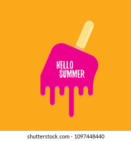 vectorial hola vectorial de verano ilustración con helado derretido rosa sobre fondo naranja. Comienzo del fondo del verano