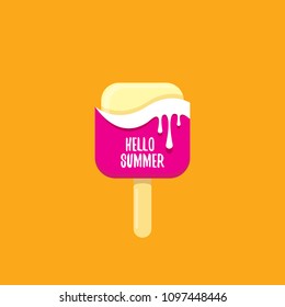 vector hello summer vector concept illustration with melt pink ice cream on orange background. Start of summer background