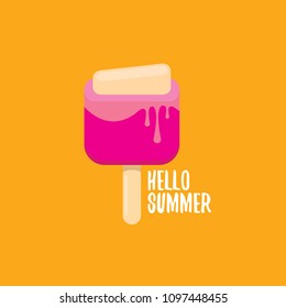 vector hello summer vector concept illustration with melt pink ice cream on orange background. Start of summer background