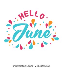 Vector Hello Summer Design template. Hello june concept label or poster with splash water and typographic text.