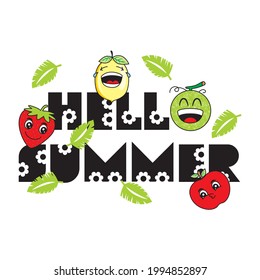 vector hello summer with fruit background