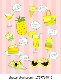 Vector Hello summer fruits party.