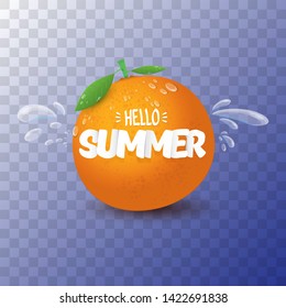 Vector Hello Summer label or flyer Design template with fresh orange fruit isolated on transparent background. Hello summer concept label or poster with fruit and letternig text.