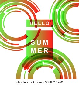 vector hello summer poster with circle technology abstract shape. Summer holiday concept illustration.