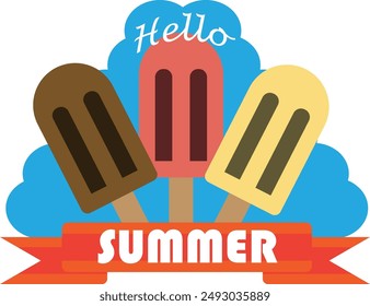 Vector hello summer text with colorful ice cream popsicles