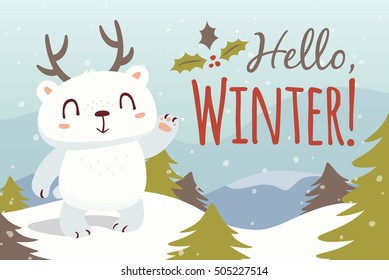 vector hello winter cartoon illustration