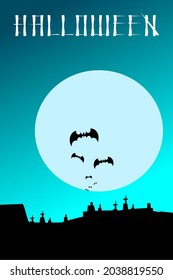 vector helloween background with a cemetery at night