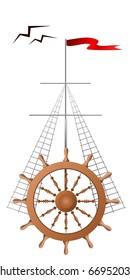 vector helm, the mast with a flag and gulls