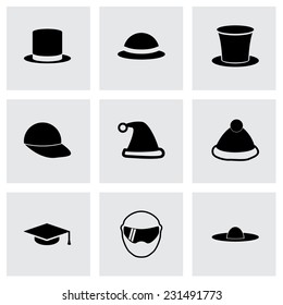 Vector helmet and hat icon set on grey background