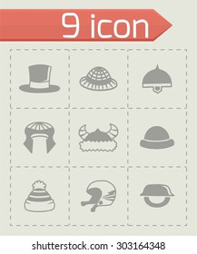 Vector helmet and hat icon set on grey background