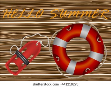  vector , help and assistance with red lifebuoy and red   torpedo rescue lifeguard buoy
