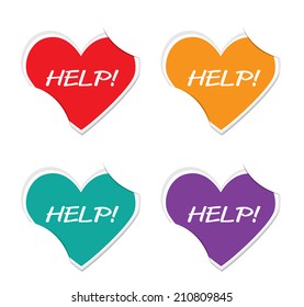 Vector - help icon valentine heart stickers. 