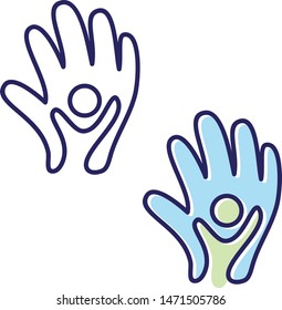 Vector helping hand icon symbol with abstract hand and people in flat style. People in abstract and flat style for element design. Vector illustration EPS.8 EPS.10