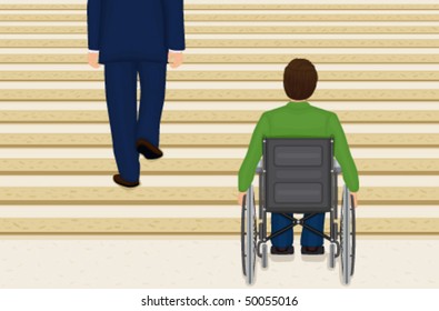 Vector Helpless in a wheelchair. EPS AI8, all elements labeled and grouped.