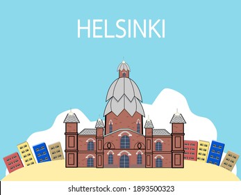 vector of Helsinki, Finland tourist destination town buildind landmark in Europe for travelling