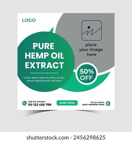 Vector hemp oil product social media post template or hemp product template