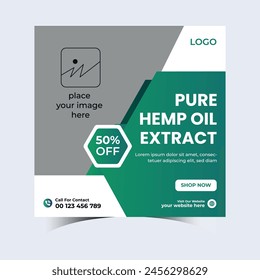 Vector hemp oil product social media post template or hemp product template