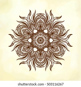 Vector Henna Beautiful Deco Colored Mandala, Patterned Design Element, Ethnic Amulet. Stock line vector illustration.