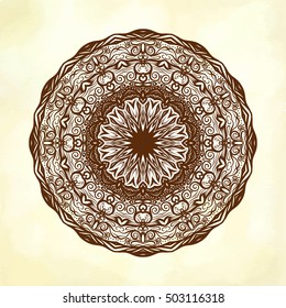 Vector Henna Beautiful Deco Colored Mandala, Patterned Design Element, Ethnic Amulet. Stock line vector illustration.