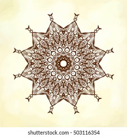 Vector Henna Beautiful Deco Colored Mandala, Patterned Design Element, Ethnic Amulet. Stock line vector illustration.