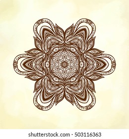 Vector Henna Beautiful Deco Colored Mandala, Patterned Design Element, Ethnic Amulet. Stock line vector illustration.