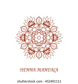 Vector Henna Color Flower Mandala over white background. Element for your designs, invitation card, yoga, meditation, astrology, mehndy, coloring book and other projects. Arabic, indian, asian motifs.