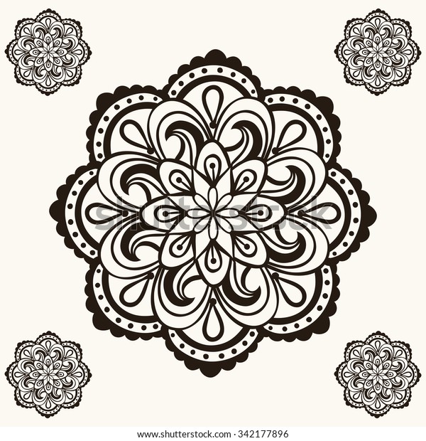 Vector Henna Mandalas Makhenda Bohemian Tattoo Stock Vector Royalty Free 342177896