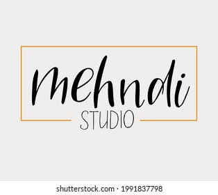 Vector henna mehndi feather logo. Traditional tattoo studio emblem. Indian, oriental style logotype. Asian ethnic design element