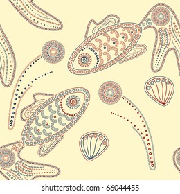 vector henna seamless ornament with fishes  in red and blue. clipping mask