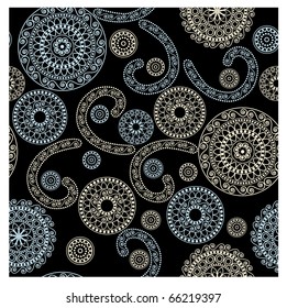 vector henna seamless ornament on black background. clipping mask