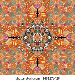 Vector Henna style. Border Indian paisley patten. Ethnic Mandala towel. Can be used for greeting business card background, coloring book, backdrop, textile. Seamless ornament print.