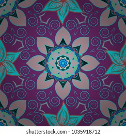 Vector Henna style. Ethnic Mandala towel. Can be used for greeting business card background, coloring book, backdrop, textile. Seamless ornament print. Border Indian floral Paisley patten.