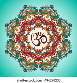 Vector henna tatoo mandala.OM decorative symbol. Mehndi style.