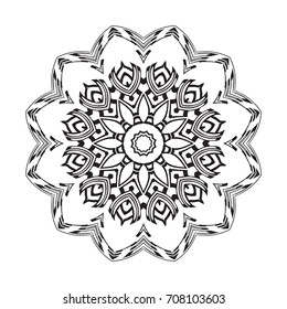 Vector henna tatoo mandala. Geometric style. for greeting card, invitation, tattoo, yoga symbol, coloring page.