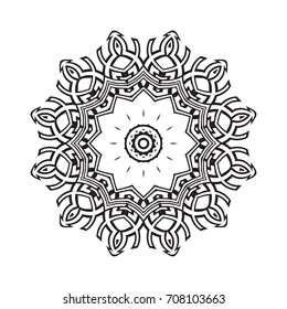 Vector henna tatoo mandala. Geometric style. for greeting card, invitation, tattoo, yoga symbol, coloring page.