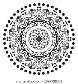 Vector henna  tattoo circle mandala black and white