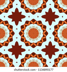Vector Henna tattoo style. Blue, red and orange Indian floral paisley medallion. Can be used for textile, greeting card, coloring book, phone case print. Ethnic Mandala seamless pattern.