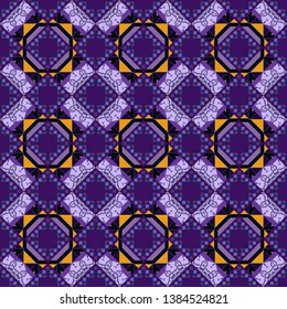 Vector Henna tattoo style. Can be used for textile, greeting card, coloring book, phone case print. Ethnic Mandala seamless pattern. Purple, blue and violet Indian floral paisley medallion.