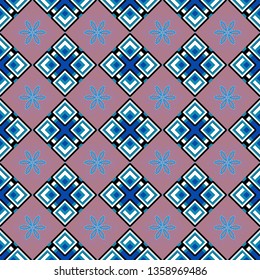 Vector Henna tattoo style. Ethnic Mandala seamless pattern. Can be used for textile, greeting card, coloring book, phone case print. Blue, black and pink Indian floral paisley medallion.