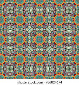 Vector Henna tattoo style. Ethnic Mandala seamless pattern. Can be used for textile, greeting card, coloring book, phone case print. Yellow, orange and blue Indian floral paisley medallion.