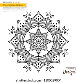 Vector Henna Tattoo style. Hand drawn background. Ethnic Mandala ornament, circular decorative element. Can be used for coloring book, greeting card, phone case print, etc.