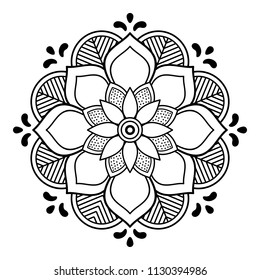 Vector Henna Tattoo style. Hand drawn background. Ethnic Mandala ornament, circular decorative element.Can be used for coloring book, greeting card, phone case print, etc. Vector illustration EPS 10.