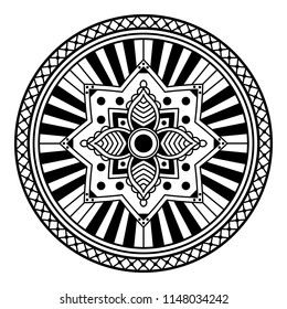 Vector Henna Tattoo style. Hand drawn background. Ethnic Mandala ornament, circular decorative element.Can be used for coloring book, greeting card, phone case print, etc. Vector illustration EPS10