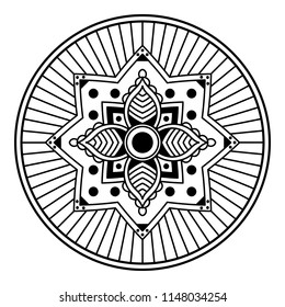 Vector Henna Tattoo style. Hand drawn background. Ethnic Mandala ornament, circular decorative element.Can be used for coloring book, greeting card, phone case print, etc. Vector illustration EPS10