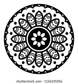 Vector Henna Tattoo style. Hand drawn background. Ethnic Mandala ornament, circular decorative element.Can be used for coloring book, greeting card, phone case print, etc. Vector illustration EPS10