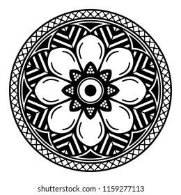Vector Henna Tattoo style. Hand drawn background. Ethnic Mandala ornament, circular decorative element.Can be used for coloring book, greeting card, phone case print, etc. Vector illustration EPS10