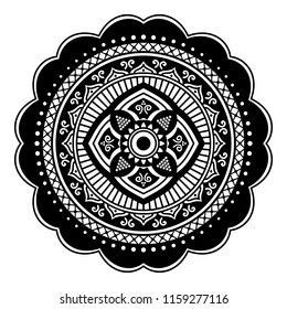 Vector Henna Tattoo style. Hand drawn background. Ethnic Mandala ornament, circular decorative element.Can be used for coloring book, greeting card, phone case print, etc. Vector illustration EPS10